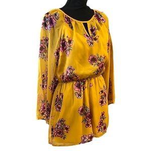 BAILEY BLUE FLORAL FLARE SLEEVE ROMPER MUSTARD YELLOW PINK SIZE SMALL